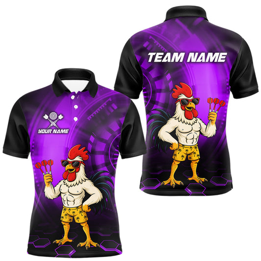 Maxcorners Custom Purple Funny Chicken Darts Shirt for Men Darts Team Jerseys Polo & 1/4 Zip Dart League
