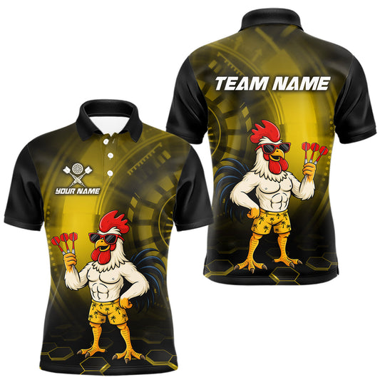 Maxcorners Custom Yellow Funny Chicken Darts Shirt for Men Darts Team Jerseys Polo & 1/4 Zip Dart League