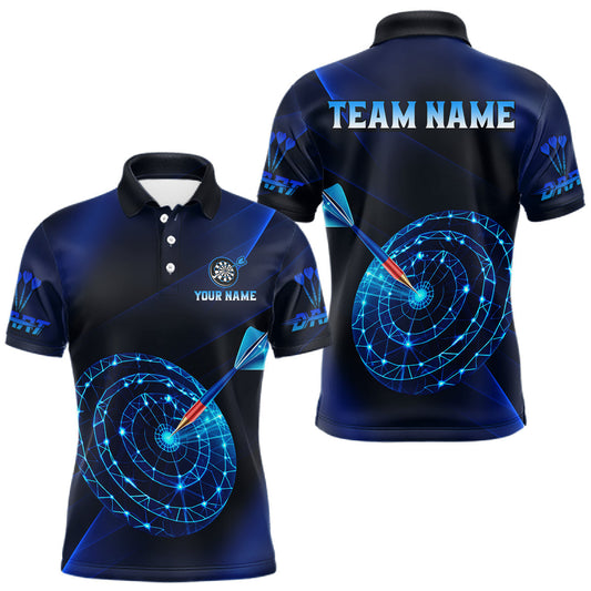 Maxcorners Custom Neon Blue Cyber Dartboard Darts Shirt for Men Darts Team Jerseys Polo & 1/4 Zip