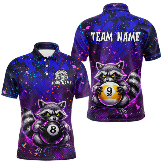 Maxcorners Custom Funny Raccoon 8 Ball & 9 Ball Billiard Shirt for Men Billiard Team Jersey Billiard League LM0106