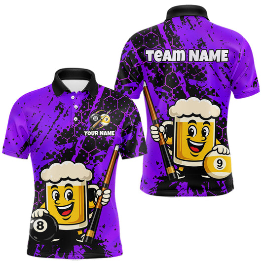 Maxcorners Purple Funny Beer 8 Ball & 9 Ball Custom Billiard Shirt for Men Billiard Team Jersey Billiard League LM0106