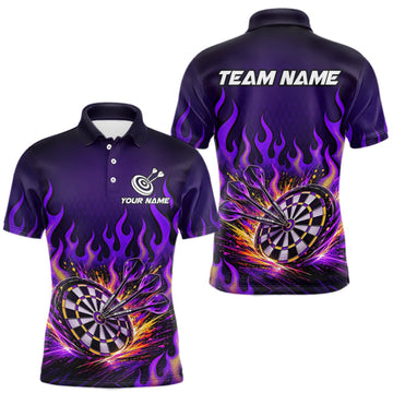 Maxcorners Custom Purple Flaming Dart Shirts for Men Dart Team Jerseys Darts League Dartboard Shirt LM0410