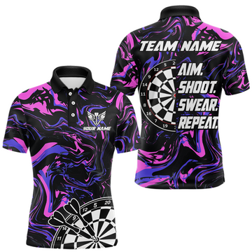 Maxcorners Pink Purple Pattern Aim Shoot Swear Repeat Darts Team Jerseys Dart Shirts For Men LM0404