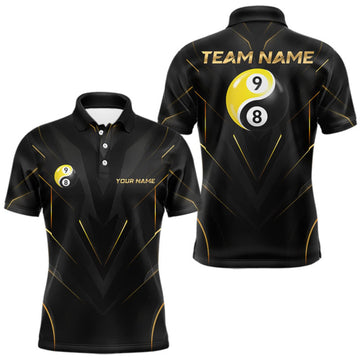 Maxcorners Custom Black Gold Yin Yang 8 Ball and 9 Ball Billiard Team Shirts for Men Billiard League LM0510