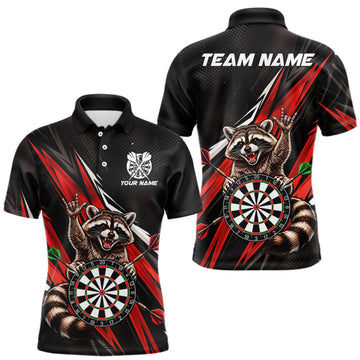 Maxcorners Custom Red Funny Raccoon Dart Shirts for Men Dart Team Jerseys Dartboard Outfit League LM0510