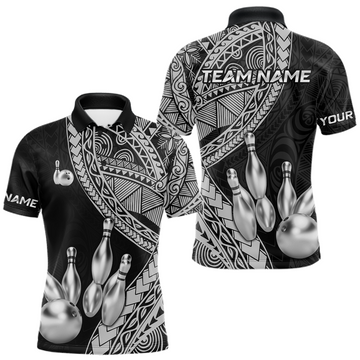 Maxcorners Black and White Tribal Pattern Bowling Jersey for Men Bowling Uniform Bowling Team Shirts LM0503