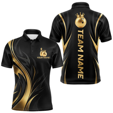 Maxcorners Custom Black Gold Bowling Tournament Shirts For Men With Team Name And Bowling Bowlers LM0609