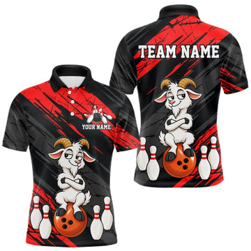 Maxcorners Red Funny Goat Custom Bowling Team Shirts for Bowler Bowling Jerseys for Men Bowling League LM0609