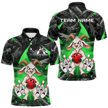 Maxcorners Custom Green Funny Goat Bowling Team Shirts Bowling Jerseys for Men Bowling League with Team LM0609