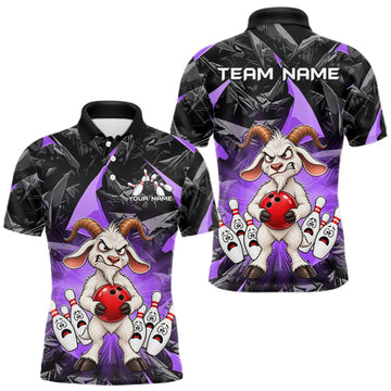 Maxcorners Custom Purple Funny Goat Bowling Team Shirts Bowling Jerseys for Men Bowling League with Team LM0409