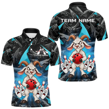 Maxcorners Custom Turquoise Funny Goat Bowling Team Shirts Bowling Jerseys for Men Bowling League with Team LM0609