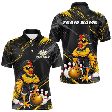 Maxcorners Custom Funny Chicken Bowling Jersey for Men Bowling Team Shirts Bowling Gifts Polo &1/4 Zip LM0609