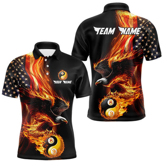 Maxcorners Custom US Eagle 8 9 Ball Billiard Yin Yang Shirts for Men Billiard Team Shirts Billiard League Polo & 1/4 Zip LM0412