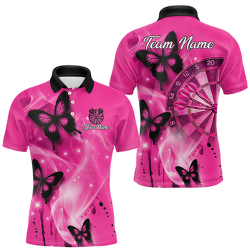 Maxcorners Custom Pink Galaxy Butterflies Darts Shirt for Men Darts Team Jerseys Dartboard Shirt LM0208