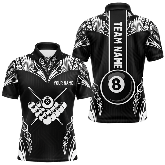 Maxcorners Custom 8 Ball Tribal Pattern Billiard Shirts for Men Billiard Team Shirts Billiard League Polo & 1/4 Zip LM2901