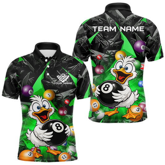 Maxcorners Custom Green Funny Duck 8 Ball Pool Shirts Billiard Shirt for Men Billiard Team Jersey League LM1005