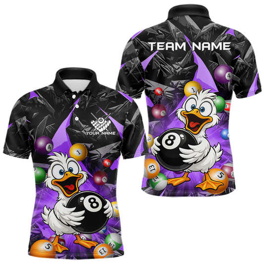 Maxcorners Custom Purple Funny Duck 8 Ball Pool Shirts Billiard Shirt for Men Billiard Team Jersey League LM1005