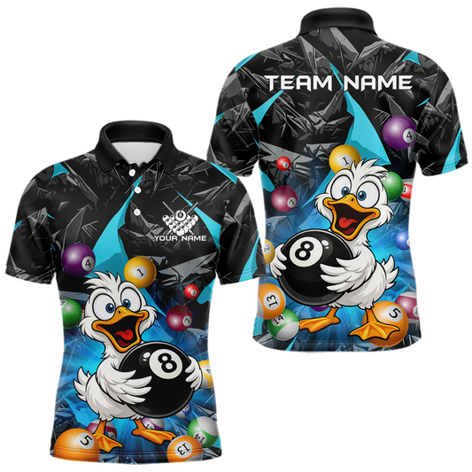 Maxcorners Custom Turquoise Funny Duck 8 Ball Pool Shirts Billiard Shirt for Men Billiard Team Jersey League LM1005