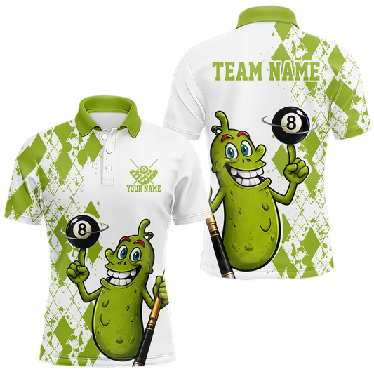 Maxcorners Custom Funny Pickle 8 Ball Pool Shirts Argyle Billiard Shirt for Men Billiard Team Jersey League