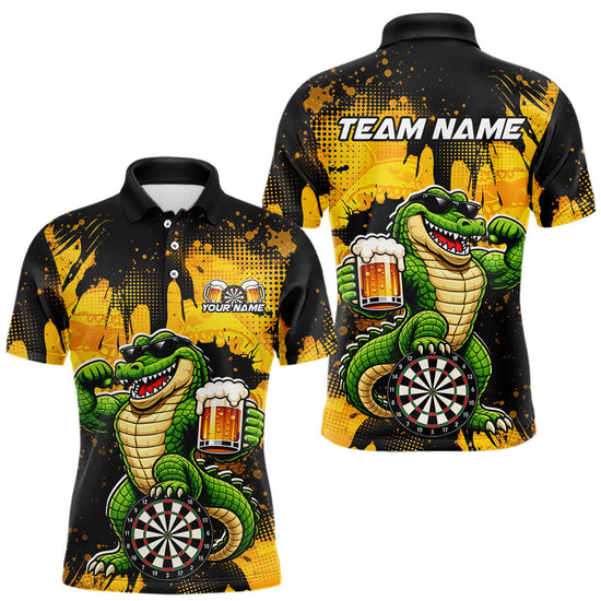 Maxcorners Custom Funny Beer Alligator Darts Shirt for Men Darts Team Jerseys Dart League Shirts