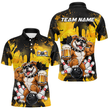 Maxcorners Custom Funny Beer Bulldog Bowling Team Jersey for Men Bowling League Polo & 1/4 Zip
