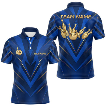 Maxcorners Blue and Gold Bowling Jersey for Men Custom Bowling Team Shirts Bowling League Polo & 1/4 Zip