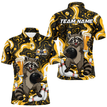 Maxcorners Custom Beer Raccoon Bowling Shirt for Men Bowling Polo & 1/4 Zip Bowling Team Shirts LM1005