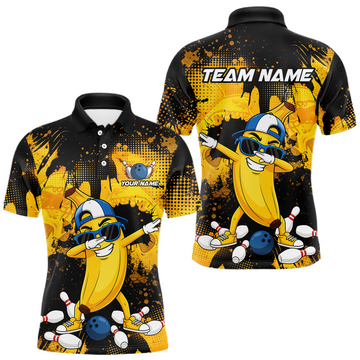 Maxcorners Custom Funny Banana Bowling Jersey for Men Bowling Team Shirts Bowling Polo & 1/4 Zip