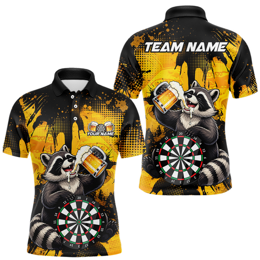 Maxcorners Custom Funny Beer Raccoon Darts Shirt for Men Darts Team Jerseys Polo & 1/4 Zip Dart League