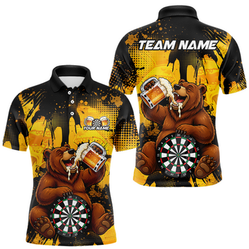 Maxcorners Custom Funny Beer Bear Darts Shirt for Men Darts Team Jerseys Polo & 1/4 Zip Dart League LM1406