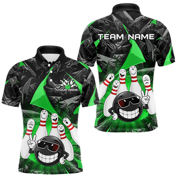 Maxcorners Custom Green Funny Bowling Jersey for Men Bowling Team Shirts Bowling League LM1307
