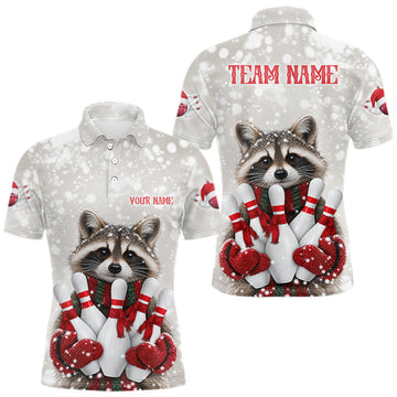 Maxcorners Custom Funny Raccoon Christmas Bowling Jersey for Men Polo & 1/4 Zip Bowling Team Shirts