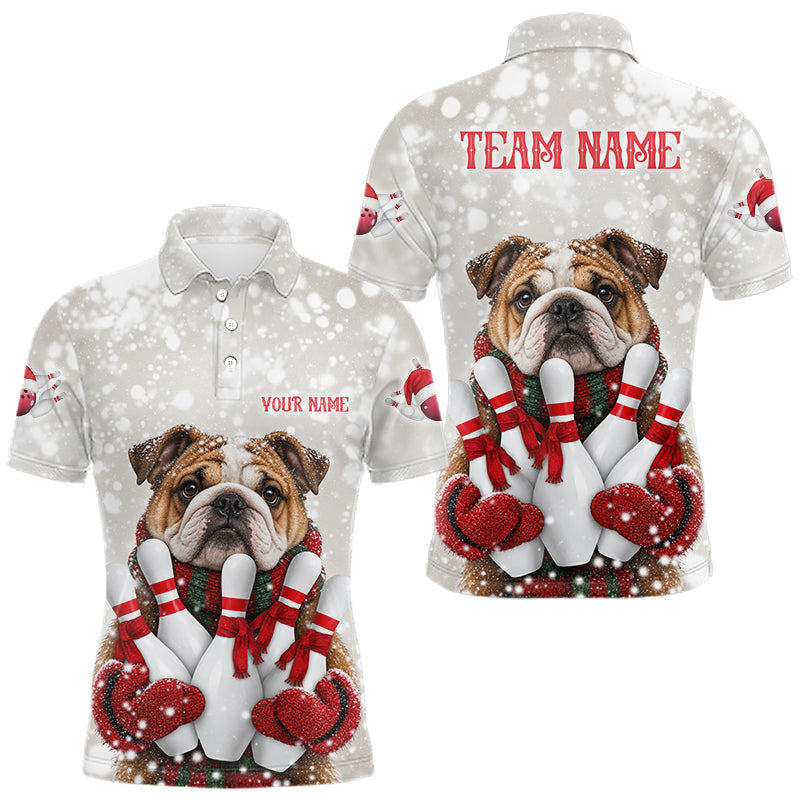 Maxcorners Custom Funny Bulldog Christmas Bowling Jersey for Men Polo & 1/4 Zip Bowling Team Shirts