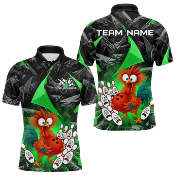 Maxcorners Custom Green Funny Chicken Bowling Jersey for Men Bowling Team Shirts Polo & 1/4 Zip