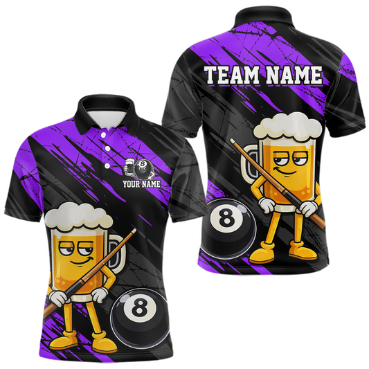 Maxcorners Custom Funny Purple Beer 8 Ball Pool Men Billiard Polo & 1/4 Zip, Billiard Shirt, Billiard Team Jerseys LM2602