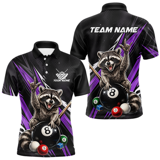 Maxcorners Custom Purple Funny Raccoon 8 Ball Billiard Shirt for Men Billiard Team Jersey Billiard League LM1705