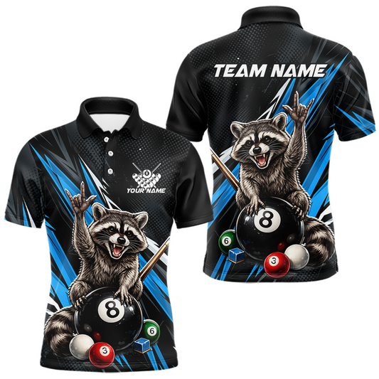 Maxcorners Custom Blue Funny Raccoon 8 Ball Billiard Shirt for Men Billiard Team Jersey Billiard League LM1705