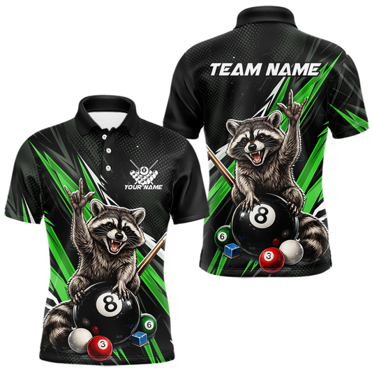 Maxcorners Custom Green Funny Raccoon 8 Ball Billiard Shirt for Men Billiard Team Jersey Billiard League LM1705