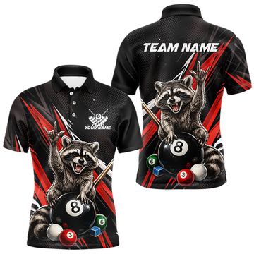 Maxcorners Custom Red Funny Raccoon 8 Ball Billiard Shirt for Men Billiard Team Jersey Billiard League LM1705