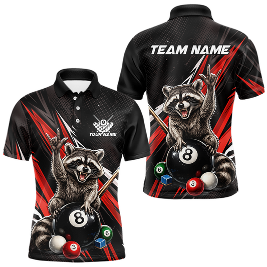 Maxcorners Custom Red Funny Raccoon 8 Ball Billiard Shirt for Men Billiard Team Jersey Billiard League LM1705
