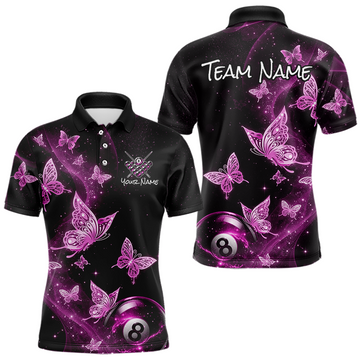 Maxcorners Custom Pink Butterfly Galaxy 8 Ball Billiard Shirt for Men Billiard Team Jersey Billiard League LM1705