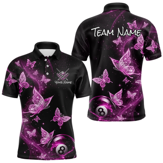 Maxcorners Custom Pink Butterfly Galaxy 8 Ball Billiard Shirt for Men Billiard Team Jersey Billiard League LM1705