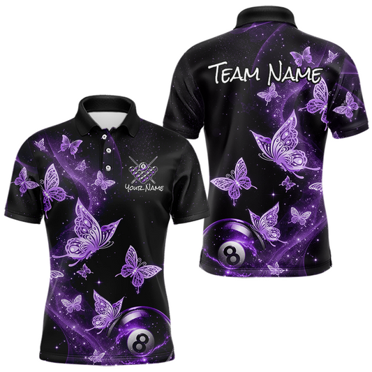 Maxcorners Custom Purlple Butterfly Galaxy 8 Ball Billiard Shirt for Men Billiard Team Jersey Billiard League LM1705