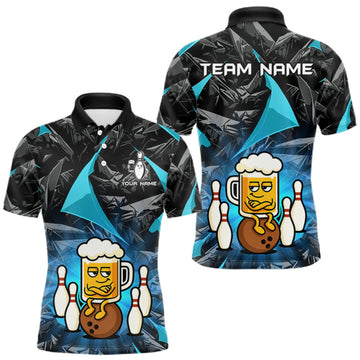 Maxcorners Custom Turquoise Funny Beer Bowling Jersey for Men Bowling Team Shirts Polo & 1/4 Zip LM1508