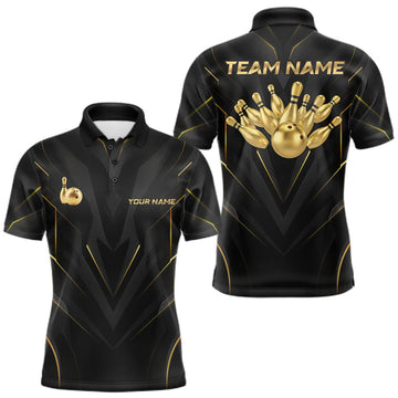 Maxcorners Custom Gold Bowling Jersey for Men Bowling Team Shirts Bowling League Polo & 1/4 Zip LM1508