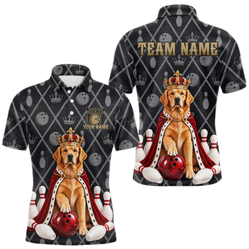 Maxcorners Custom Funny King Golden Retriever Bowling Jersey for Men Polo & 1/4 Zip Bowling Team Shirt