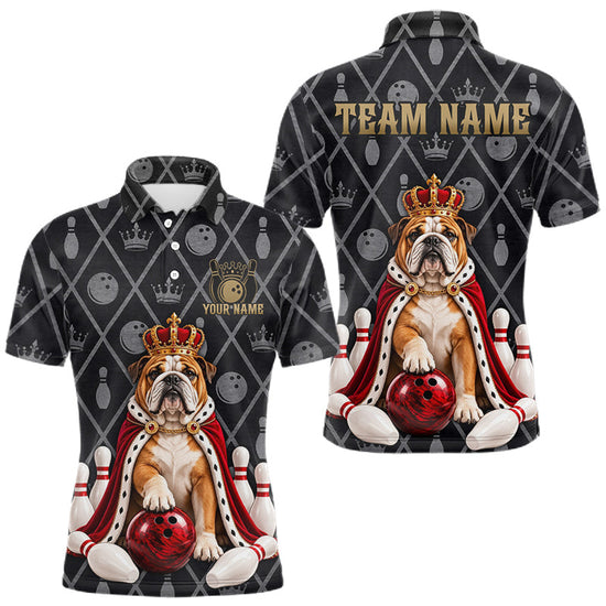 Maxcorners Custom Funny King Bulldog Bowling Jersey for Men Polo & 1/4 Zip Bowling Team Shirts