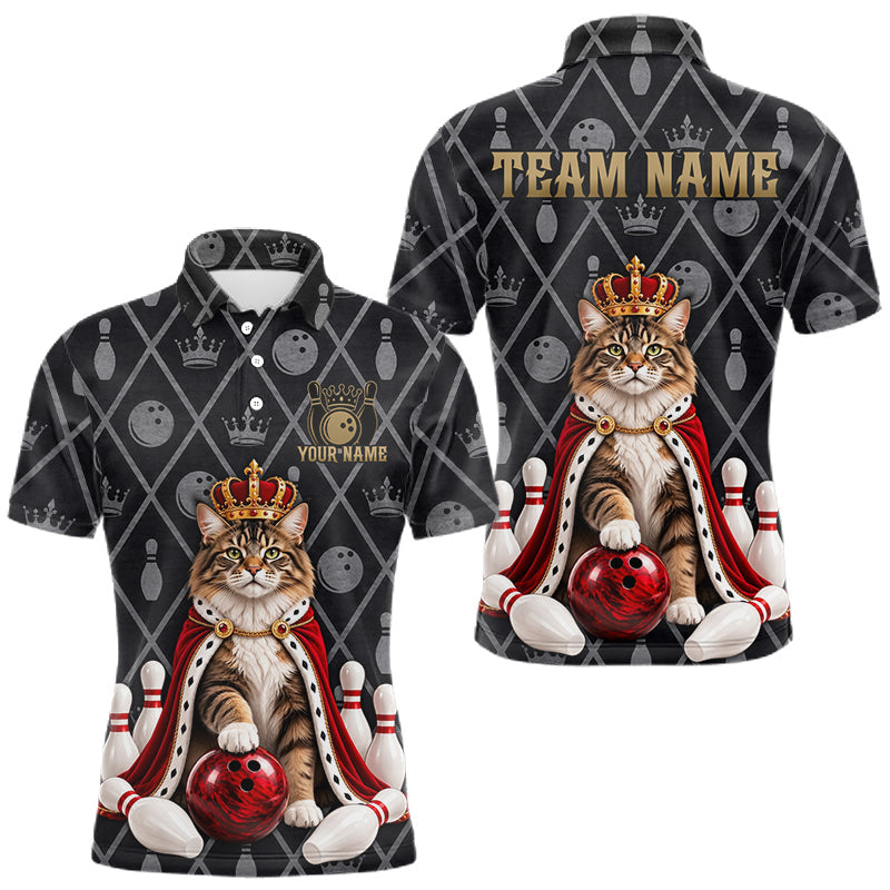 Maxcorners Custom Funny King Cat Bowling Jersey for Men Polo & 1/4 Zip Bowling Team Shirts for Bowler