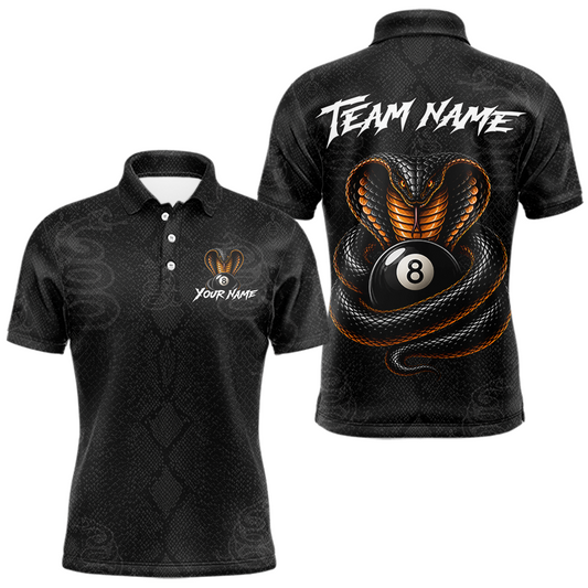 Maxcorners Custom Black Cobra Snake 8 Ball Billiard Shirt for Men Billiard Team Jersey Billiard League LM1705