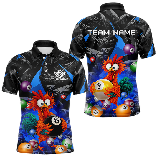 Maxcorners Custom Blue Funny Chicken 8 Ball & 9 Ball Billiard Shirt for Men Billiard Team Jerseys LM1705